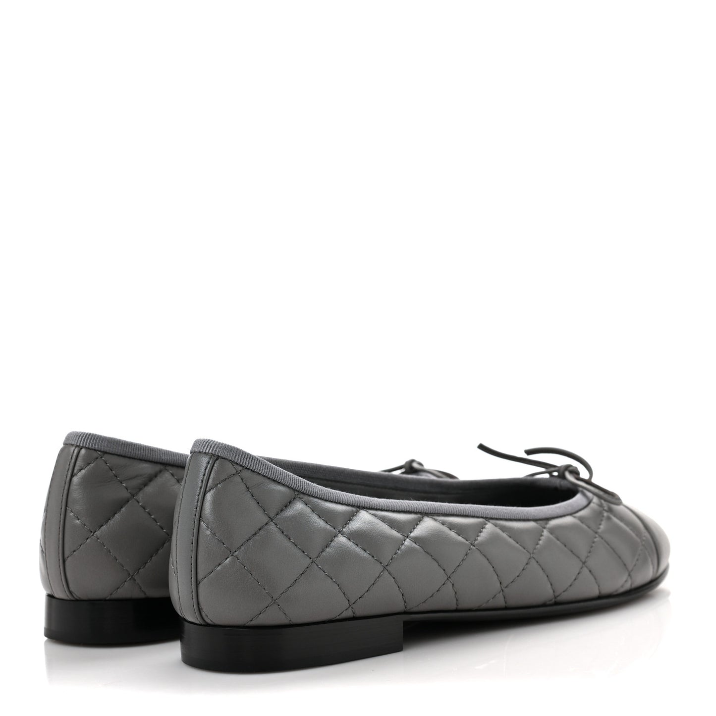 Lambskin Quilted CC Cap Toe Ballerina Flats 38.5 Grey