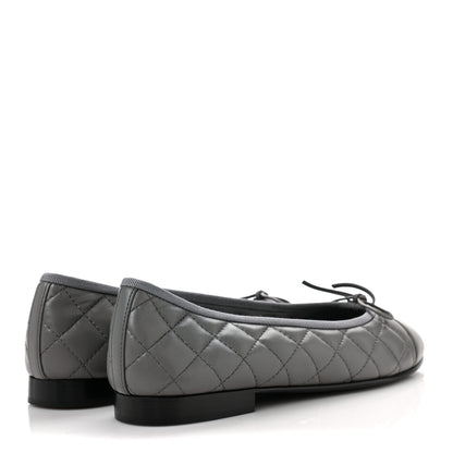 Chanel Lambskin Quilted CC Cap Toe Ballerina Flats 38.5 Grey 4 of 8