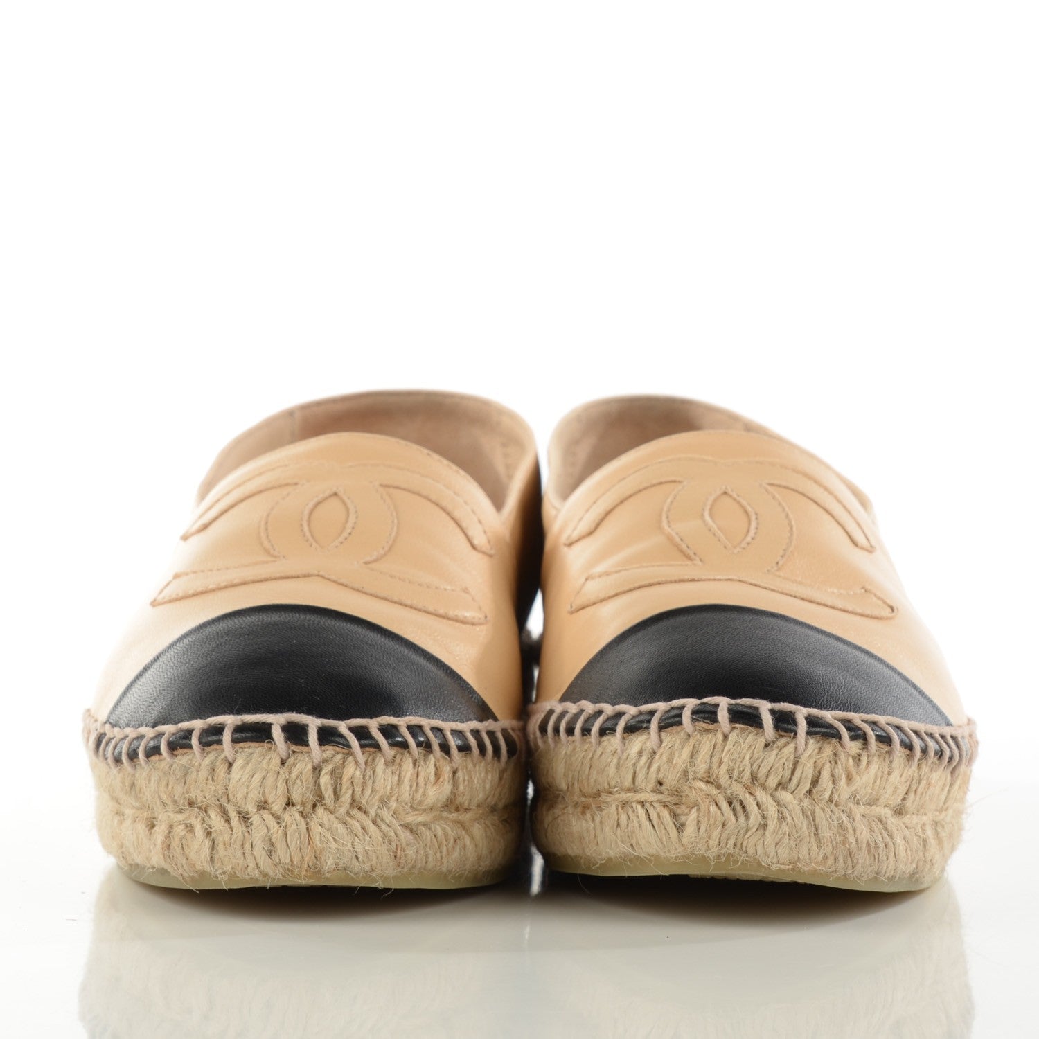 Chanel Lambskin CC Espadrilles 35 Beige Black 5 of 11