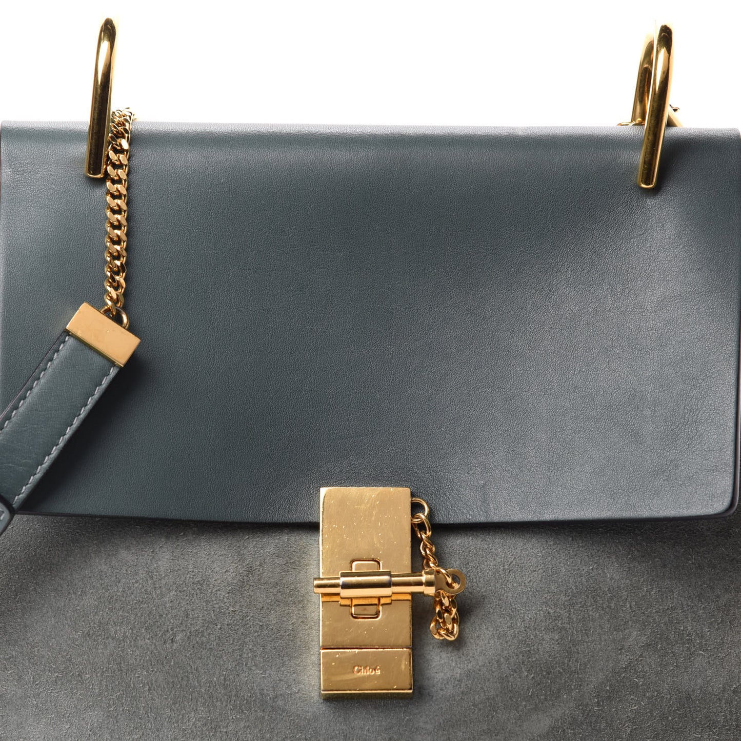 Suede Smooth Calfskin Drew Shoulder Bag Cloudy Blue