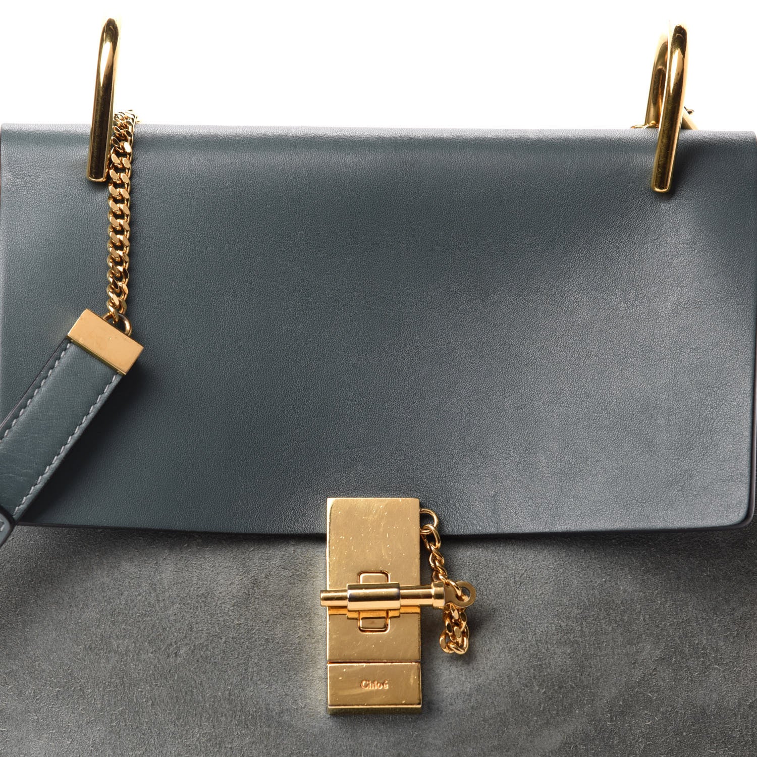 Chloe Suede Smooth Calfskin Drew Shoulder Bag Cloudy Blue 11 of 11