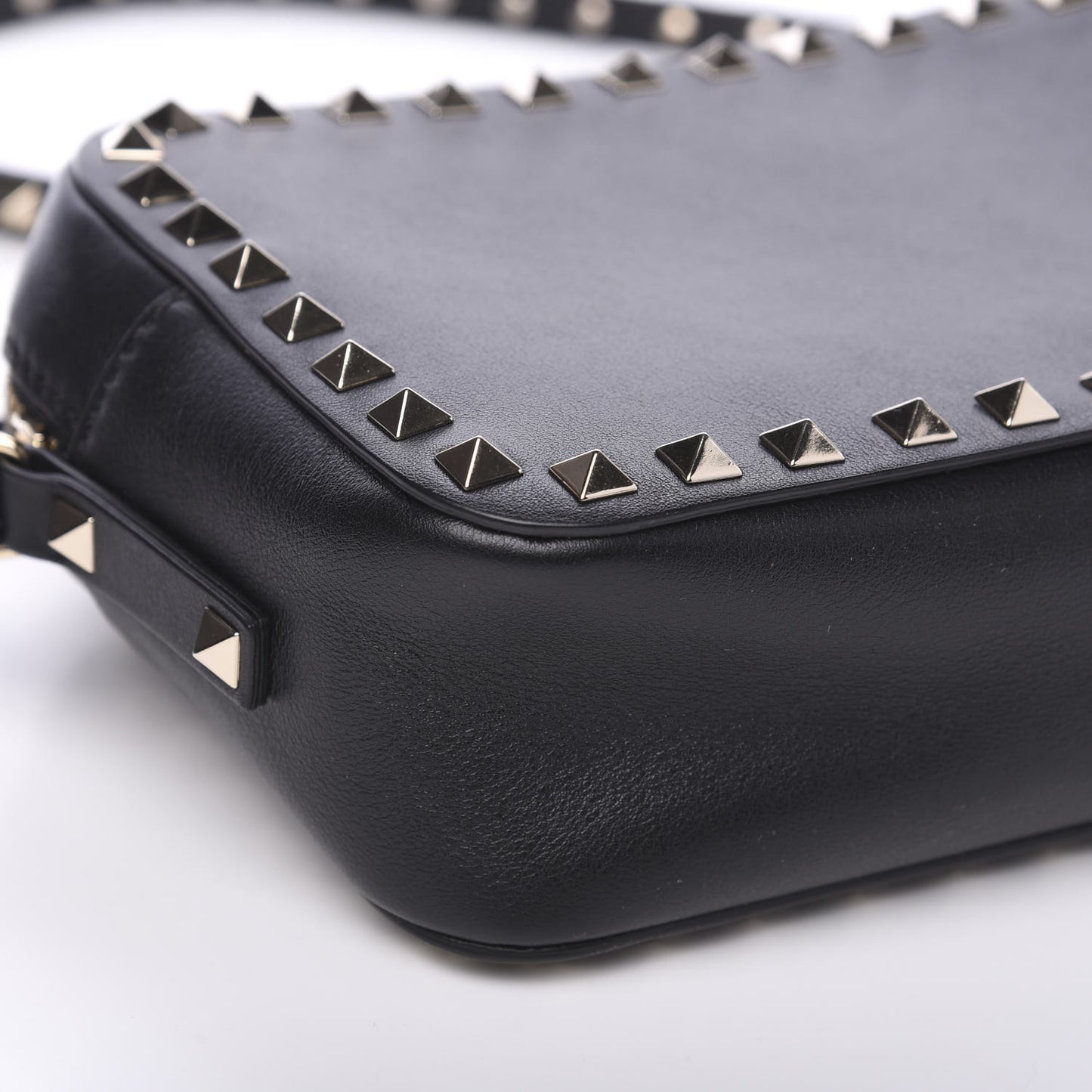 Calfskin Rockstud Camera Crossbody Bag Black