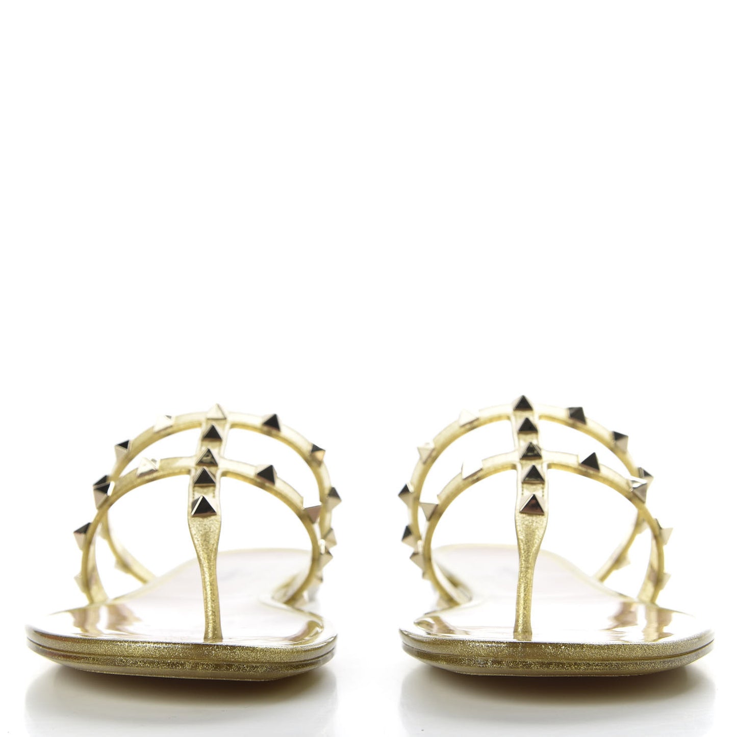 PVC Jelly Glitter Rockstud Caged Flat Thong Sandals 40 Oro