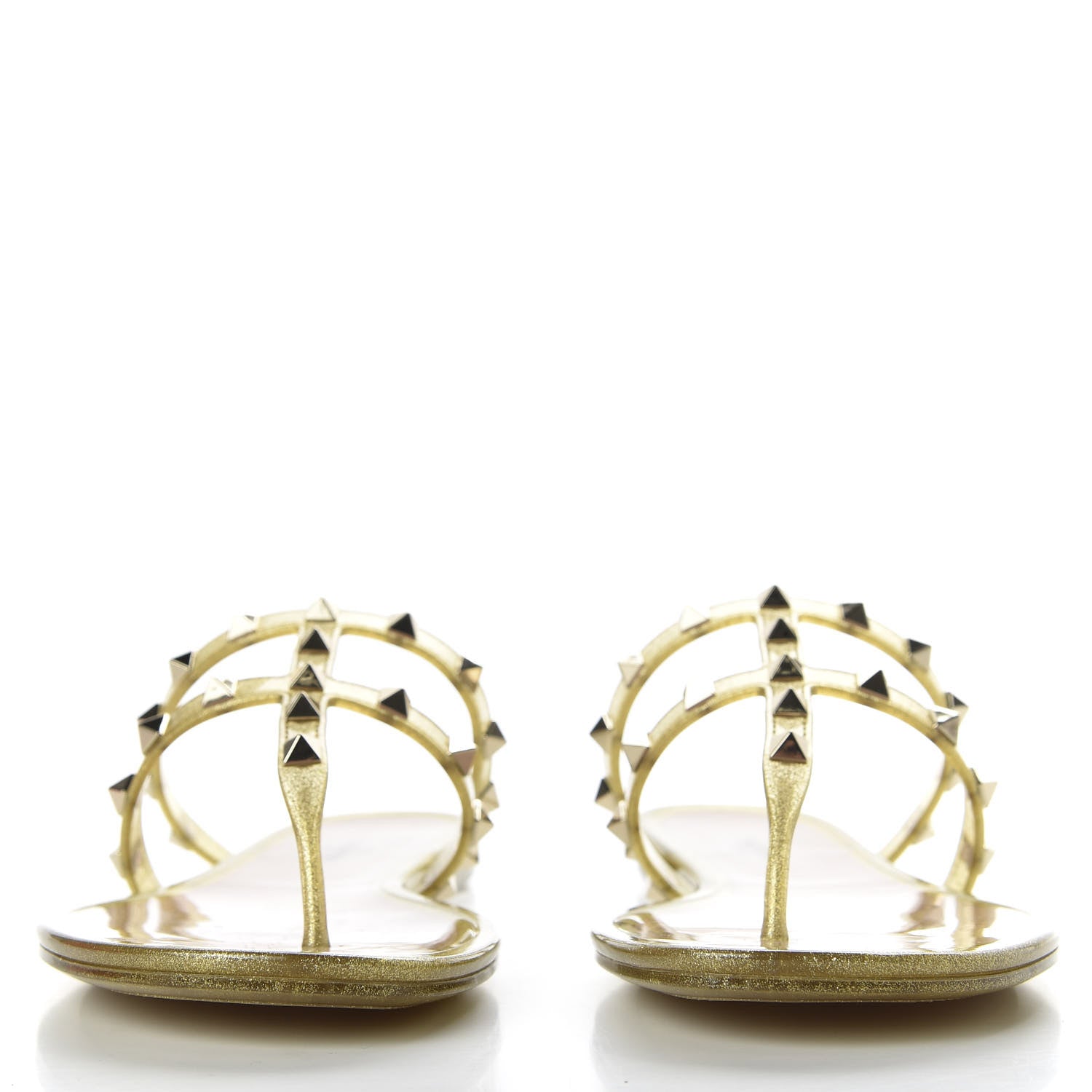Valentino Garavani PVC Jelly Glitter Rockstud Caged Flat Thong Sandals 40 Oro 2 of 9