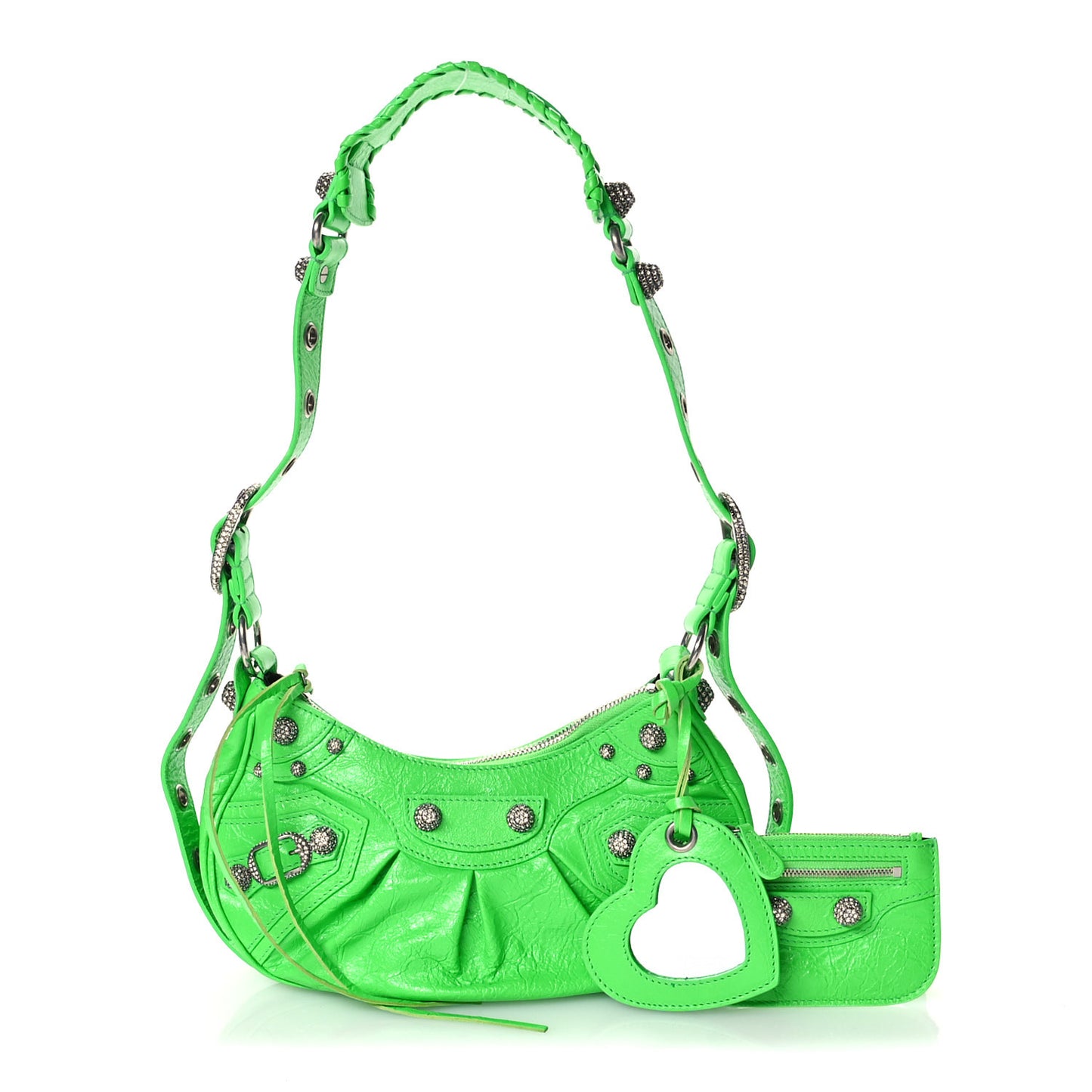 Agneau Arena Crystal Le Cagole Shoulder Bag XS Fluo Green