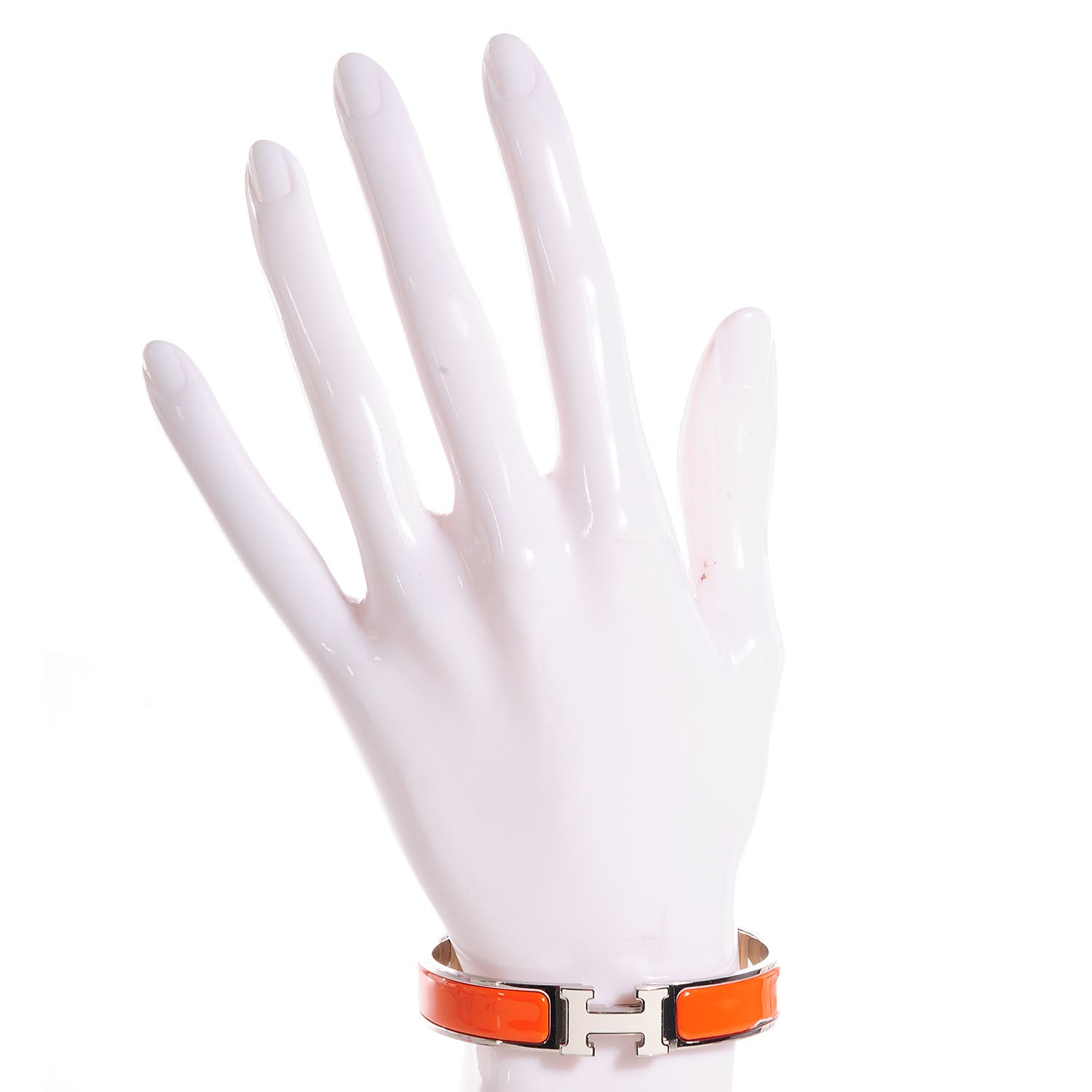 Hermes Narrow Enamel Clic Clac H Bracelet PM Orange and White 2 of 7
