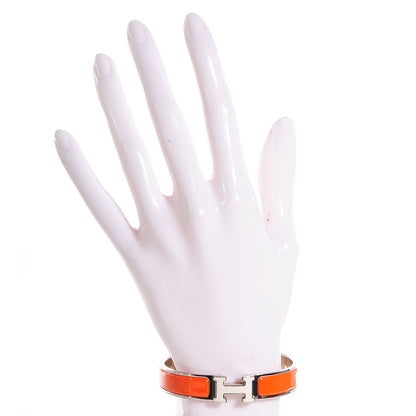 Hermes Narrow Enamel Clic Clac H Bracelet PM Orange and White 2 of 7