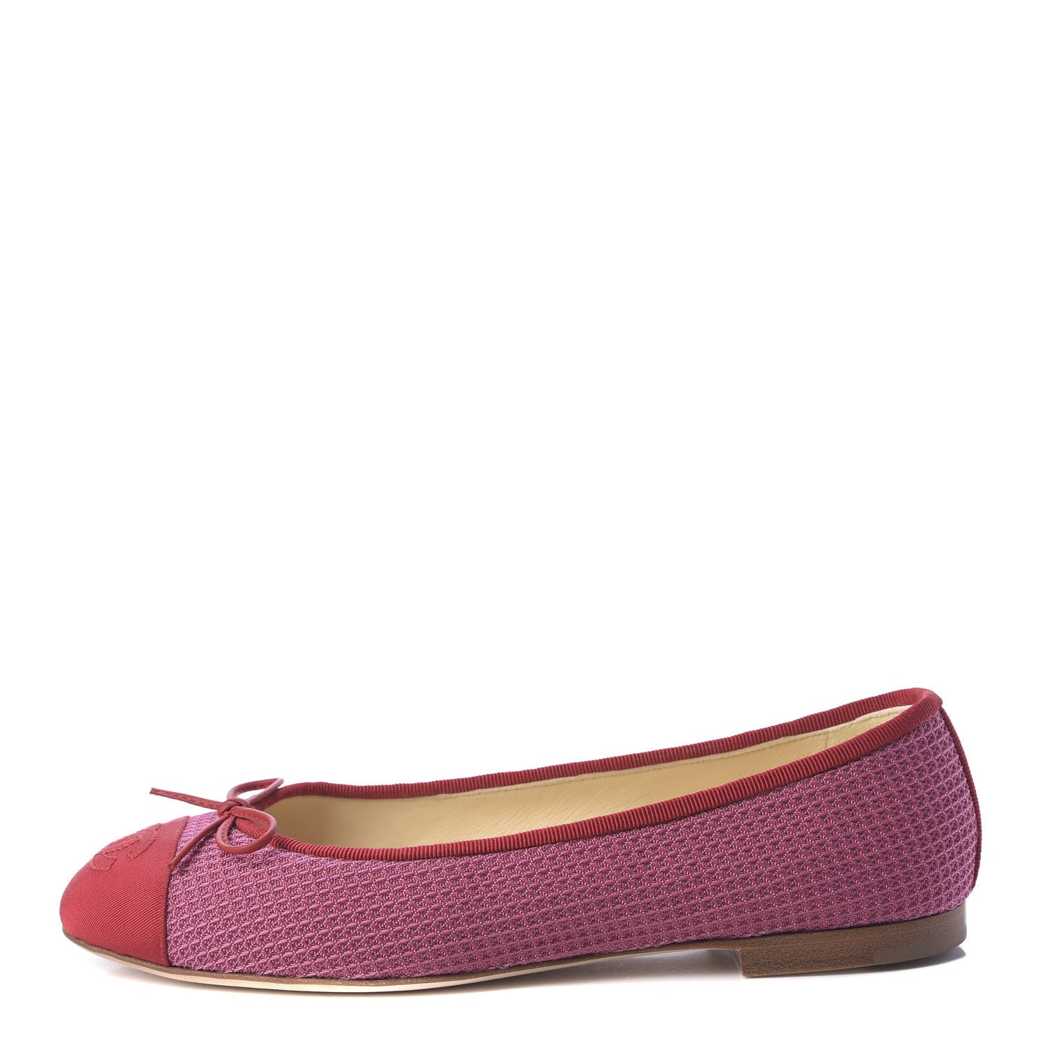 Chanel Grosgrain Cap Toe Ballerina Flats 38 Pink Red 1 of 10