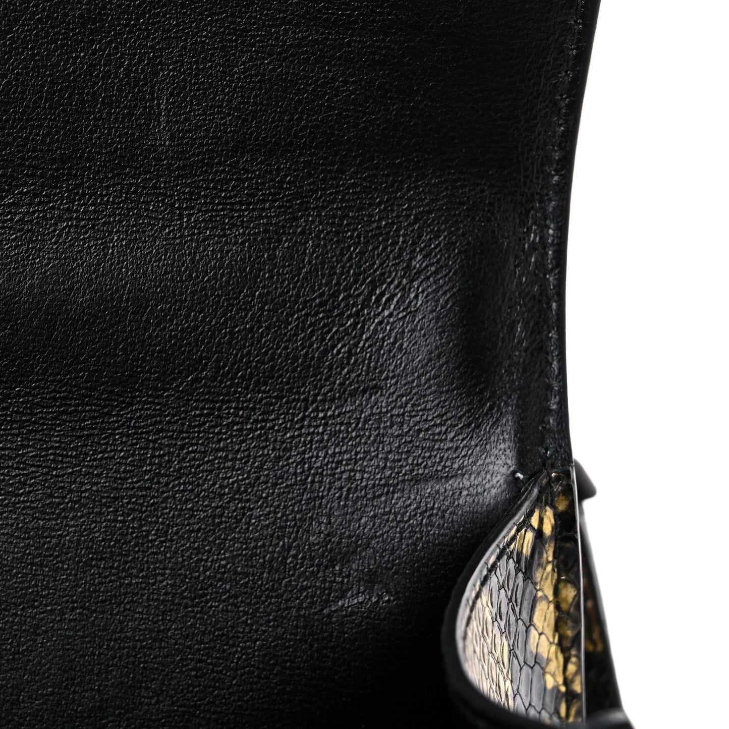 Shiny Calfskin Snakeskin Embossed Hourglass Top Handle Bag XS Gold Black