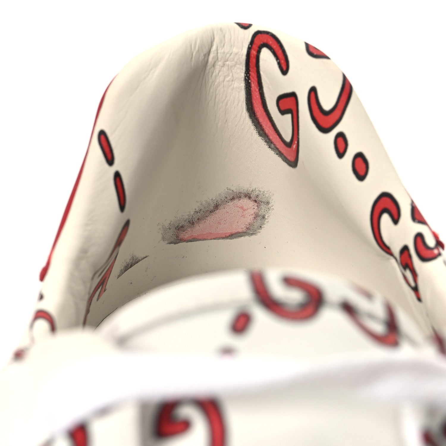 Gucci Calfskin GucciGhost Print Mens Ace Sneakers 11 White Hibiscus Red 11 of 12