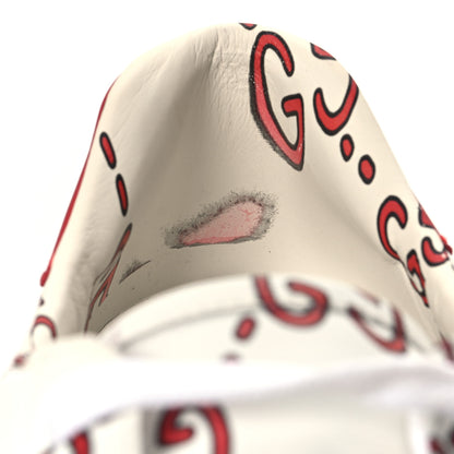 Gucci Calfskin GucciGhost Print Mens Ace Sneakers 11 White Hibiscus Red 11 of 12