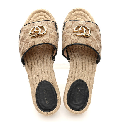 Gucci Monogram Matelasse GG Marmont Espadrille 20mm Slide Sandals 37 Beige Ebony Black 5 of 9
