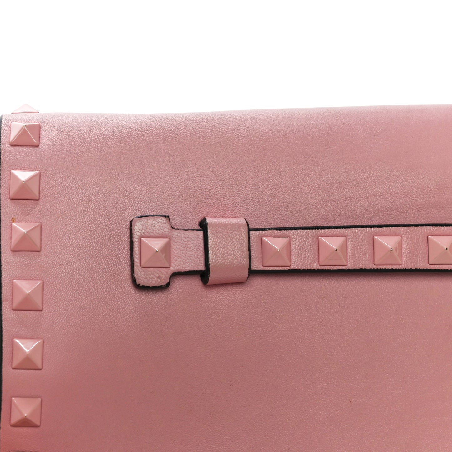 Nappa Monochrome Rockstud Wristlet Clutch Pop Gardenia
