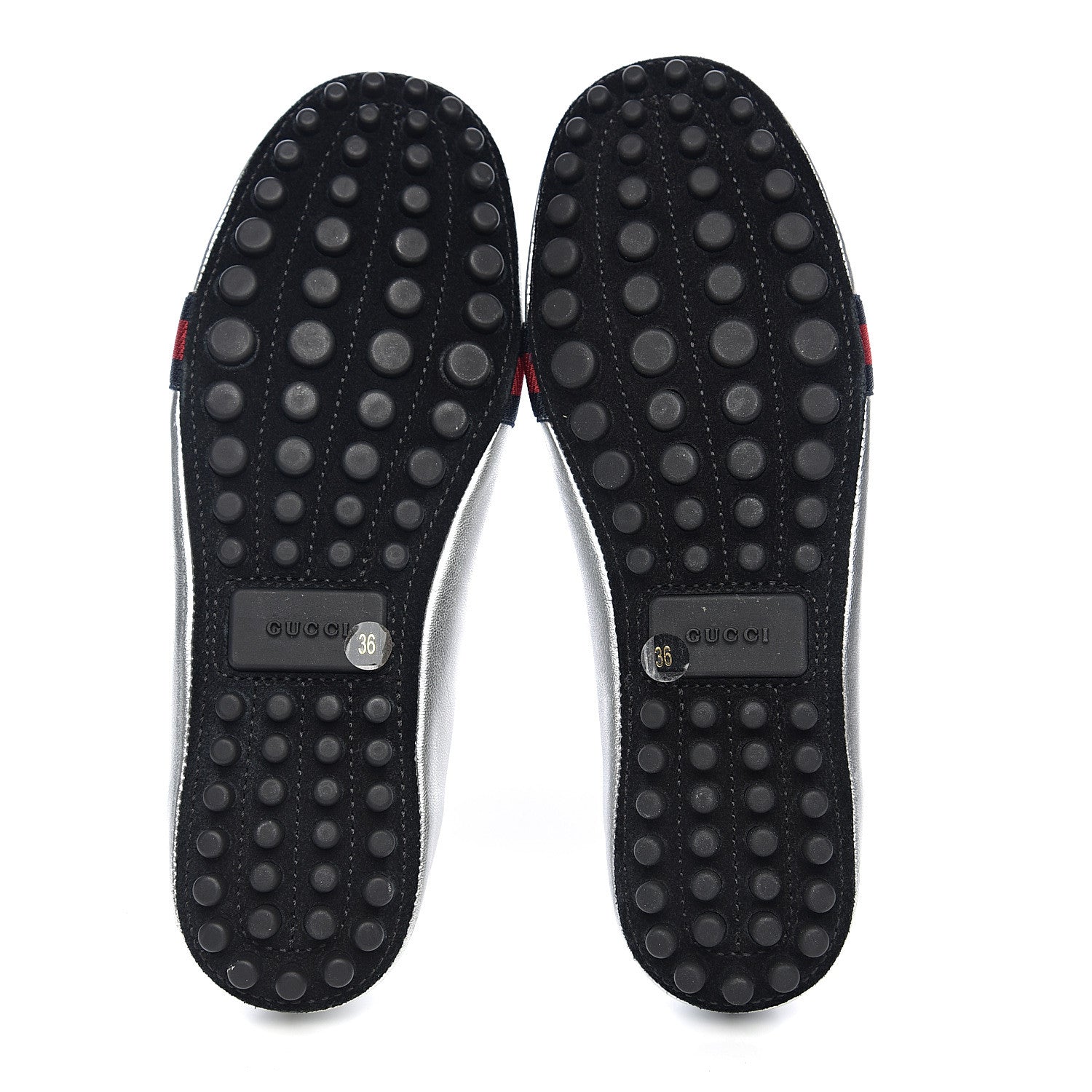 Gucci Metallic Nappa Web Bayadere Ballerina Flats 36 Argento 7 of 8