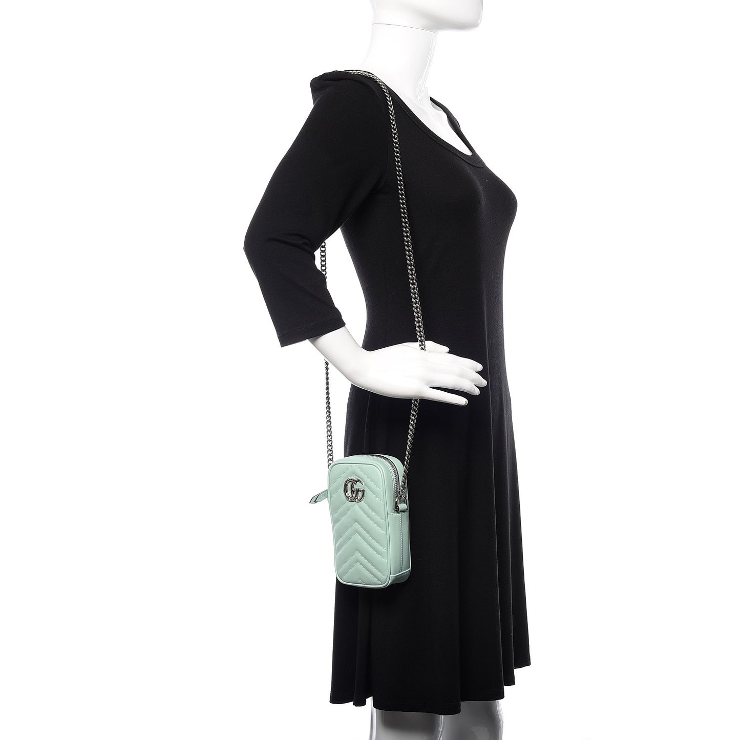 Calfskin Matelasse Mini GG Marmont Crossbody Bag Water Green
