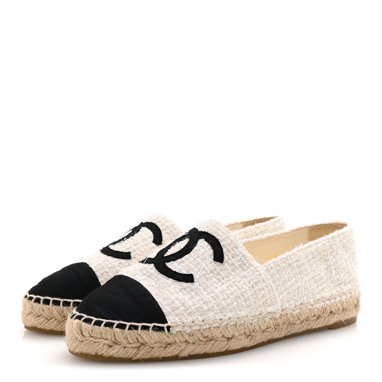 Tweed Grosgrain CC Espadrilles 39 White Black