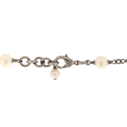 Chanel Graduated Pearl Crystal CC Long Necklace Silver 4 of 5