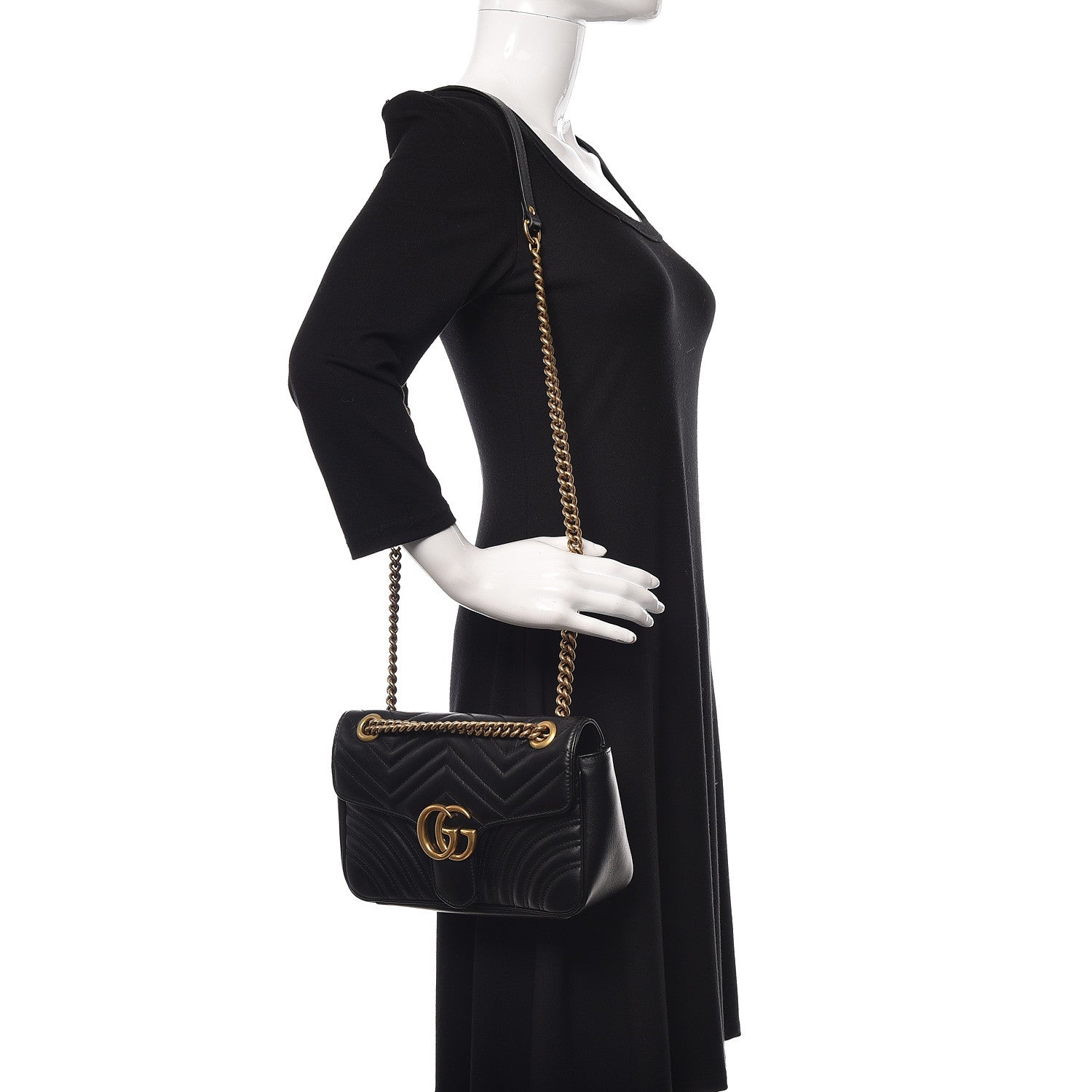 Gucci Calfskin Matelasse Small GG Marmont Shoulder Bag Black 2 of 10