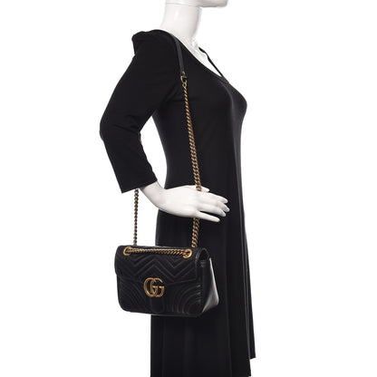 Gucci Calfskin Matelasse Small GG Marmont Shoulder Bag Black 2 of 10