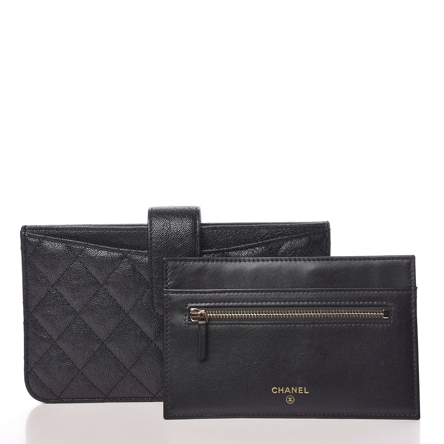 Iridescent Caviar Quilted Classic Strap Pouch Black