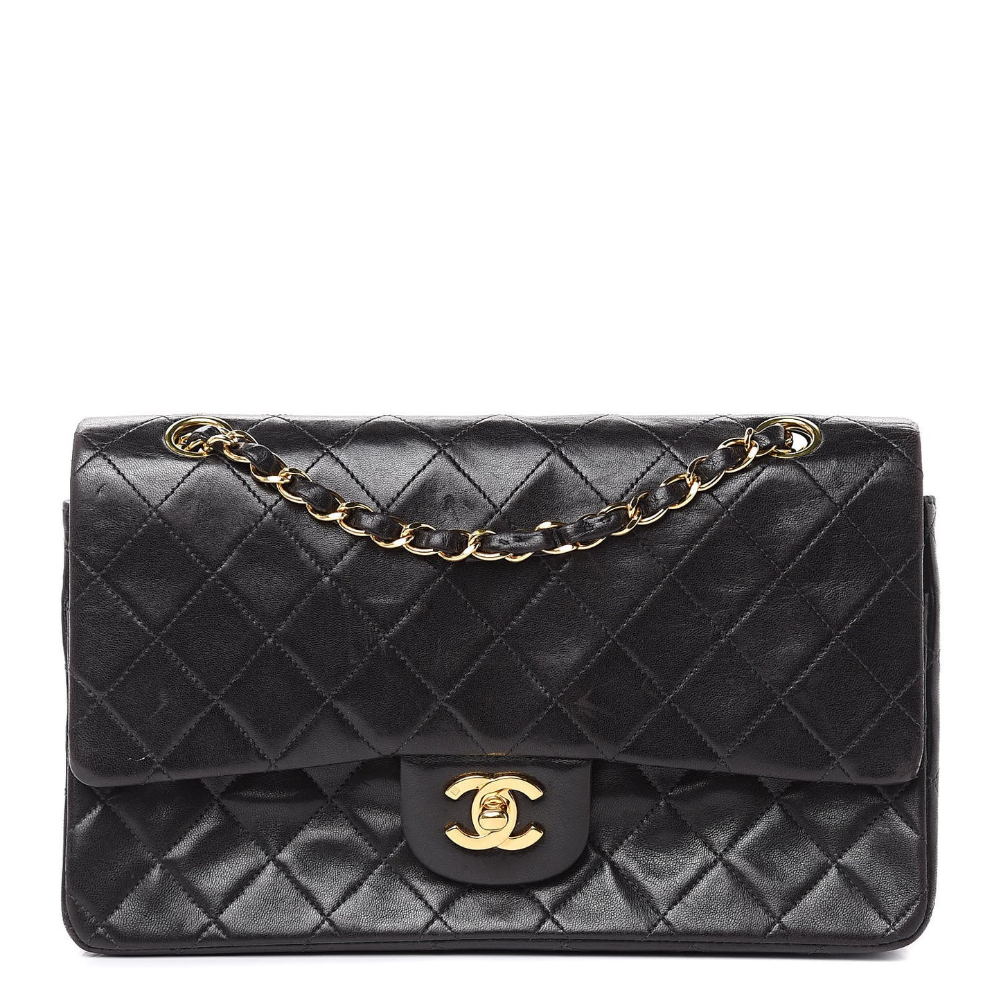 Lambskin Quilted Medium Double Flap Black