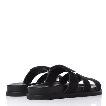 Hermes Suede Goatskin Womens Chypre Sandals 37 Black 4 of 11