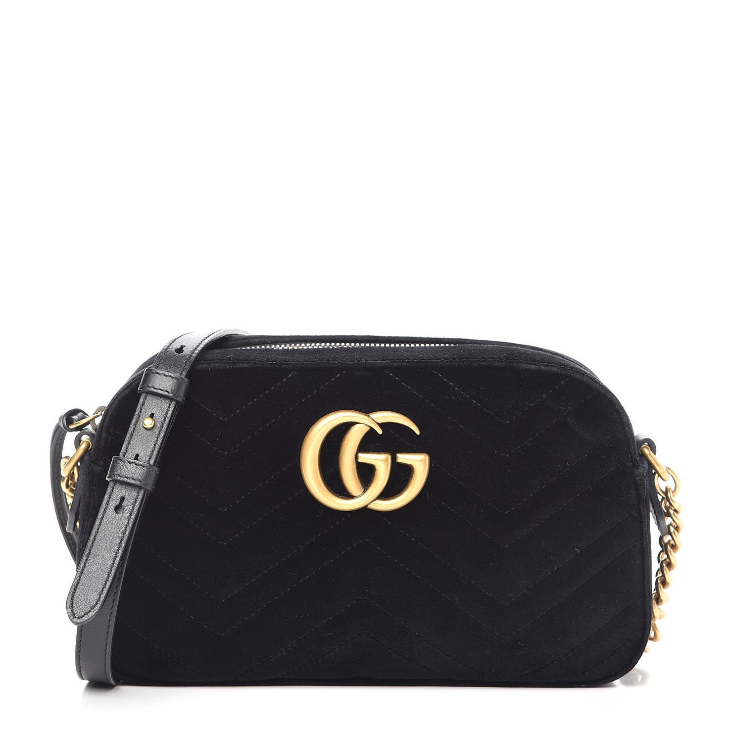 Velvet Matelasse Small GG Marmont Chain Shoulder Bag Black