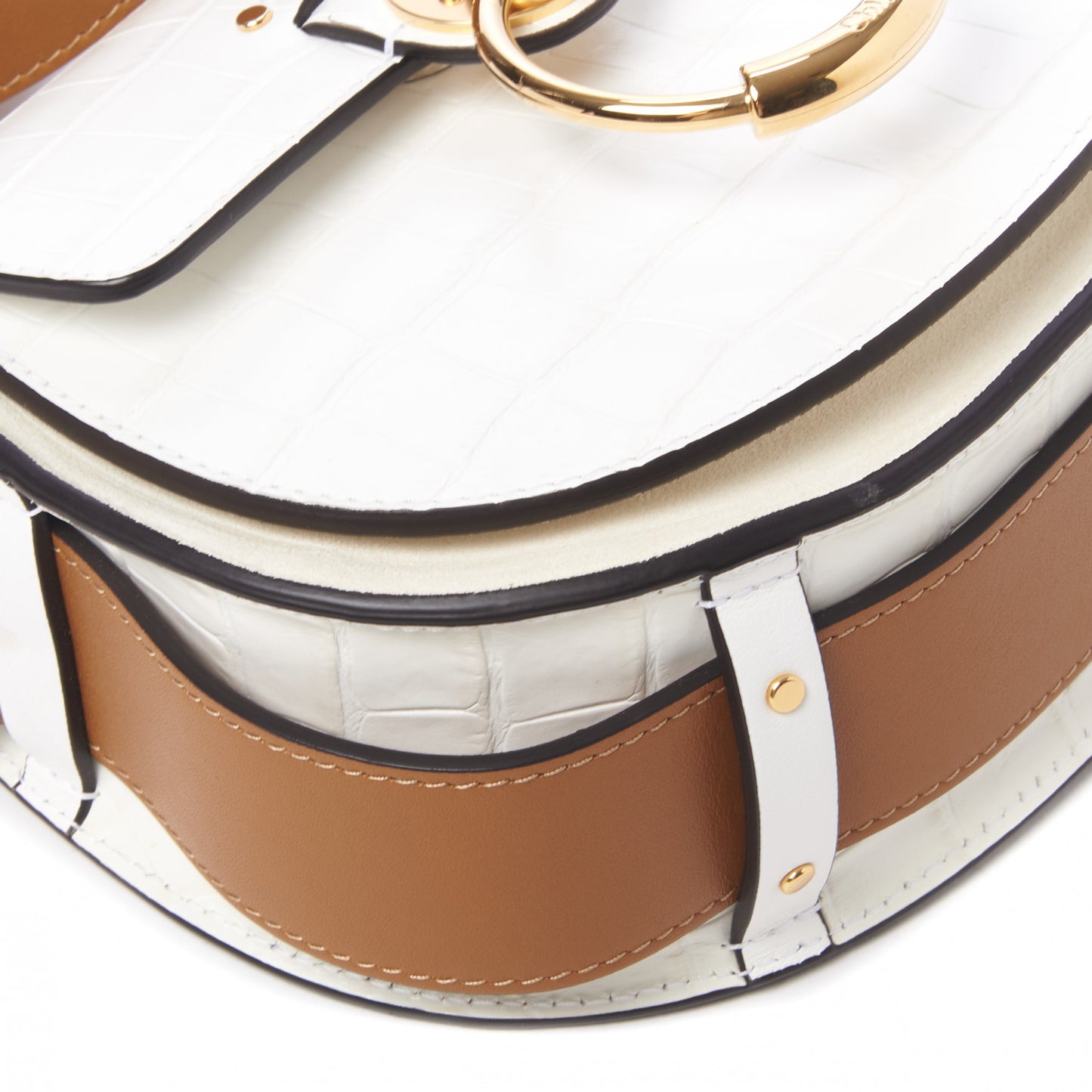 Calfskin Crocodile Embossed Small Tess Bag Brilliant White