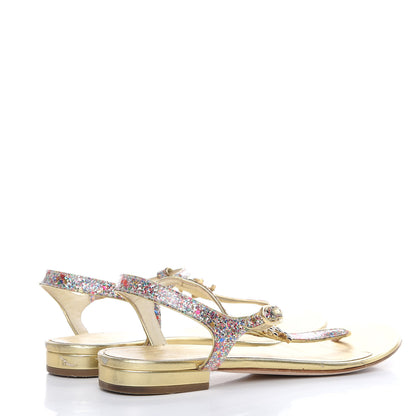 Chanel Metallic Lambskin Glitter Gripoix CC Sandals 38.5 Gold 4 of 13