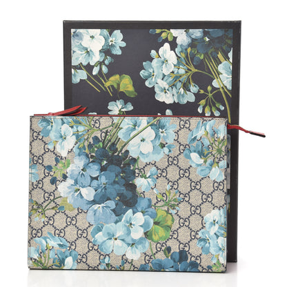 Gucci GG Supreme Monogram Blooms Large Cosmetic Case Beige Blue Navy Hibiscus Red 10 of 10