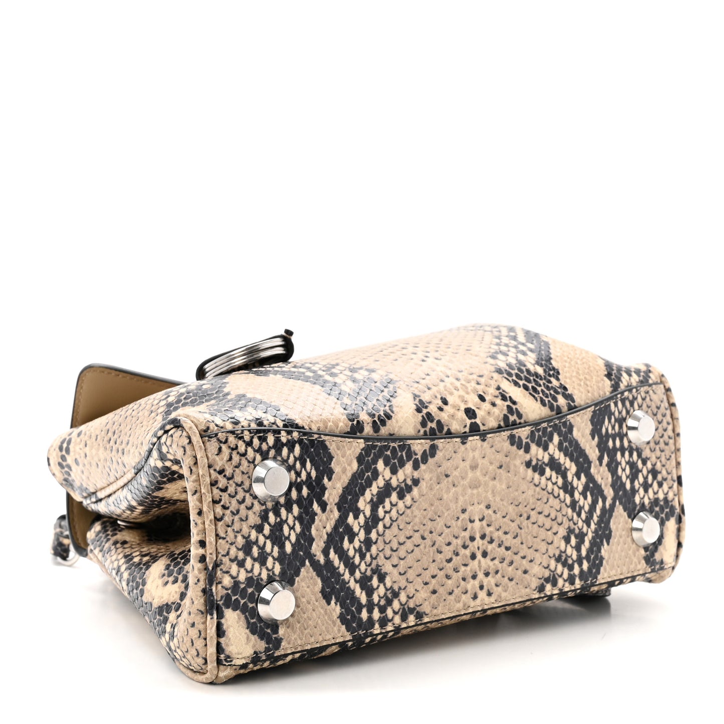 Python Embossed Calfskin Mini Rodeo Top Handle Handbag Natural