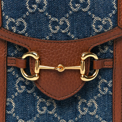 Gucci New Denim GG Monogram Dollar Calfskin Mini Horsebit 1955 Crossbody Bag Blue Tea Cuir Epilog 8 of 10