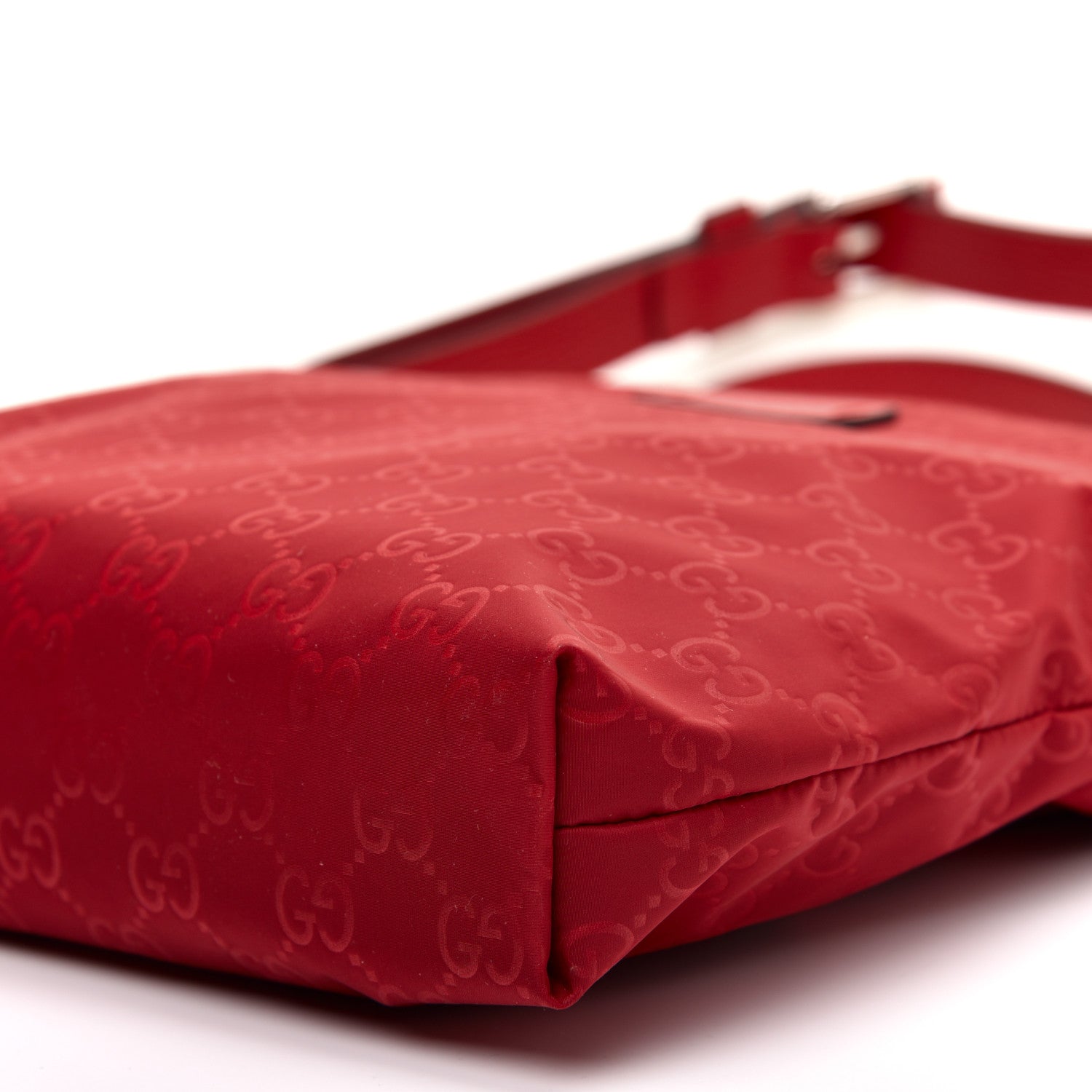 Gucci Nylon Monogram Dollar Calfskin Flat Messenger Bag Vibrant Red 7 of 11