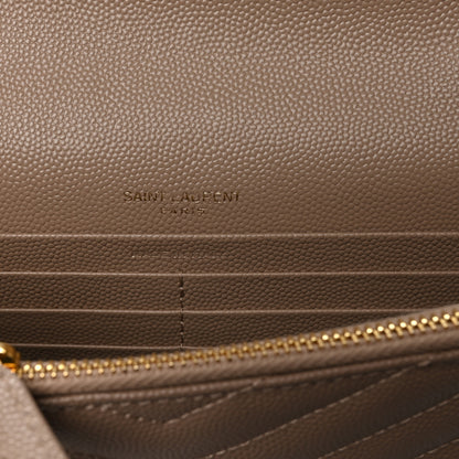 Saint Laurent Grain De Poudre Matelasse Chevron Monogram Envelope Chain Wallet Dark Beige 6 of 11