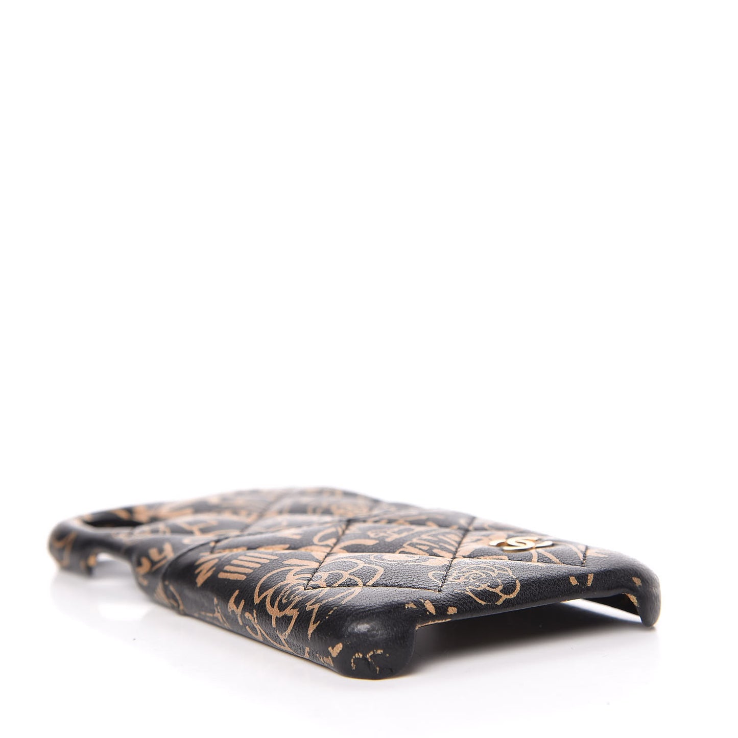 Lambskin Quilted iPhone X Coco Tech Egyptian Graffiti Case Black Gold