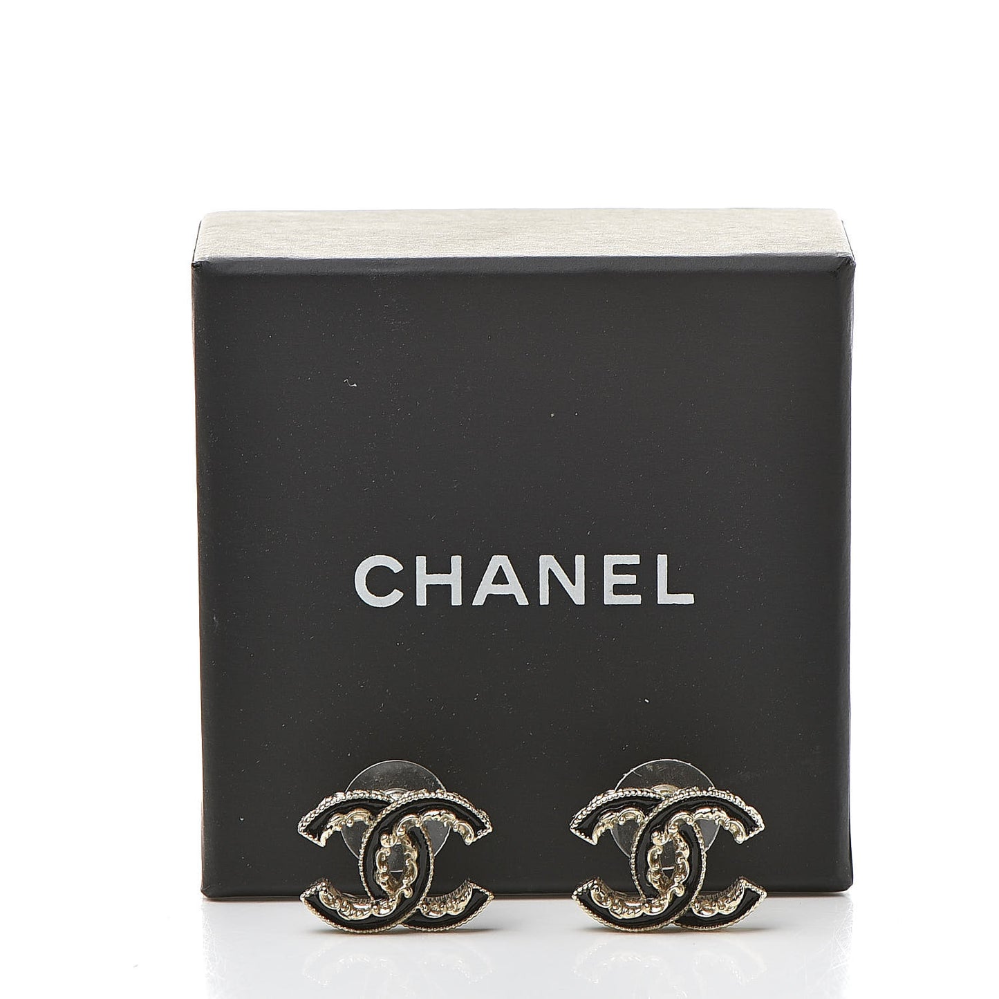 Enamel CC Baroque Earrings Black Gold