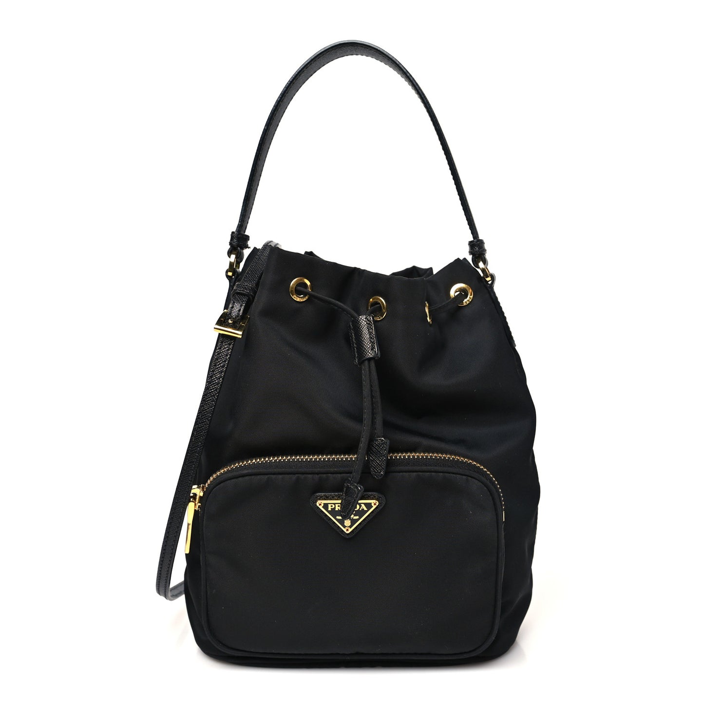 Saffiano Tessuto Nylon Mini Bucket Crossbody Bag Black