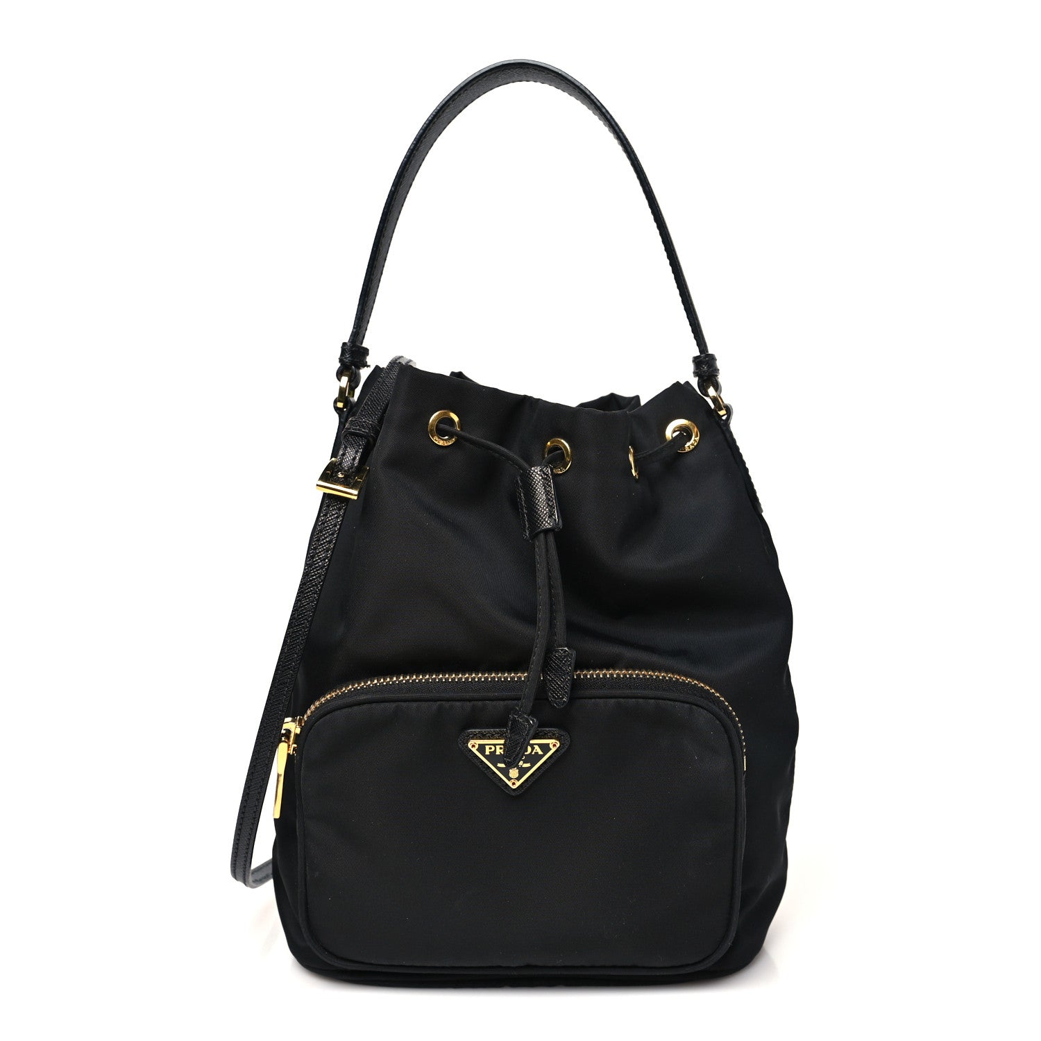 Prada Saffiano Tessuto Nylon Mini Bucket Crossbody Bag Black 1 of 10