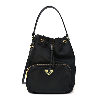 Prada Saffiano Tessuto Nylon Mini Bucket Crossbody Bag Black 1 of 10