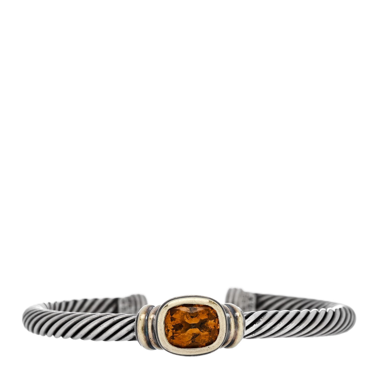 David Yurman Sterling Silver 14K Yellow Gold Citrine 5mm Noblesse Cable Bracelet 1 of 3