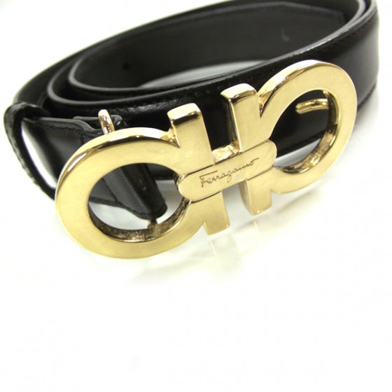 SALVATOREFERRAGAMOLeatherDoubleGanciniBeltBlack