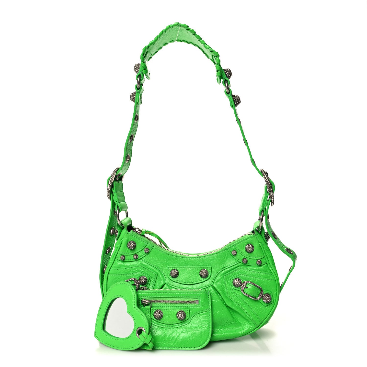 Balenciaga Agneau Arena Crystal Le Cagole Shoulder Bag XS Fluo Green 1 of 12