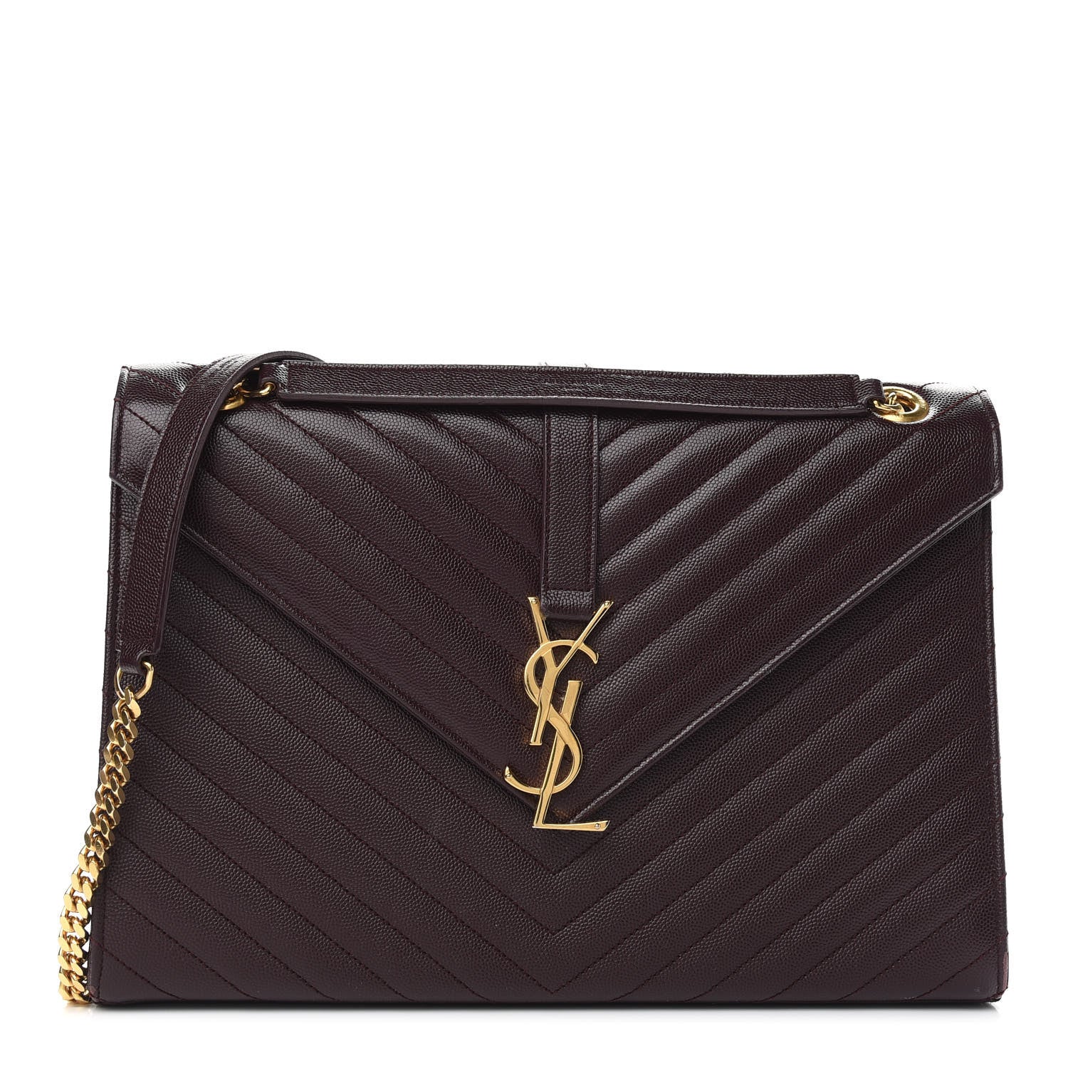 Saint Laurent Grain De Poudre Matelasse Chevron Large Monogram Satchel Rouge Legion 1 of 11