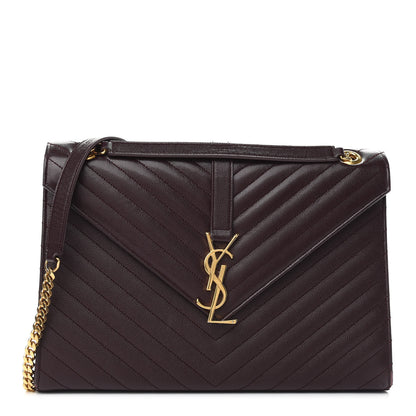 Saint Laurent Grain De Poudre Matelasse Chevron Large Monogram Satchel Rouge Legion 1 of 11