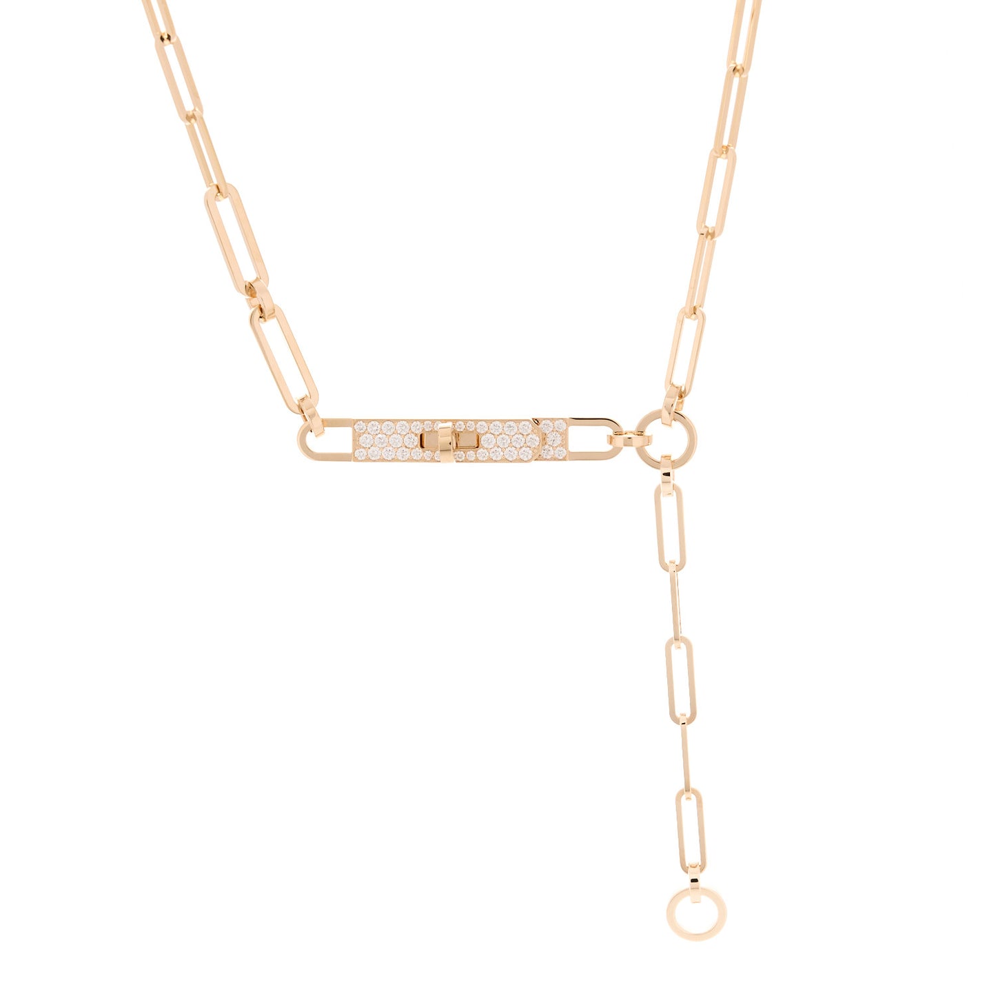 18K Rose Gold Diamond Pave PM Kelly Chaine Lariat Necklace ST
