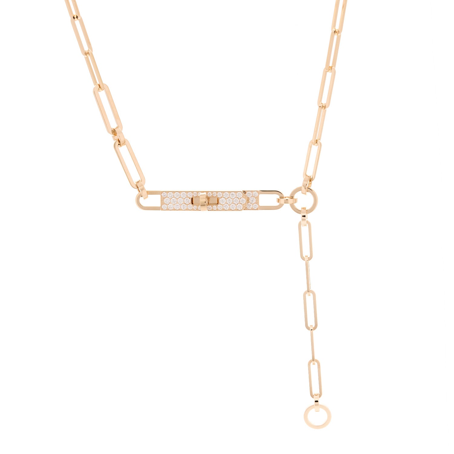 Hermes 18K Rose Gold Diamond Pave PM Kelly Chaine Lariat Necklace ST 3 of 5