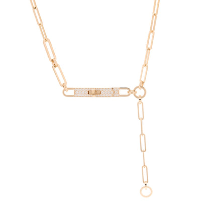 Hermes 18K Rose Gold Diamond Pave PM Kelly Chaine Lariat Necklace ST 3 of 5