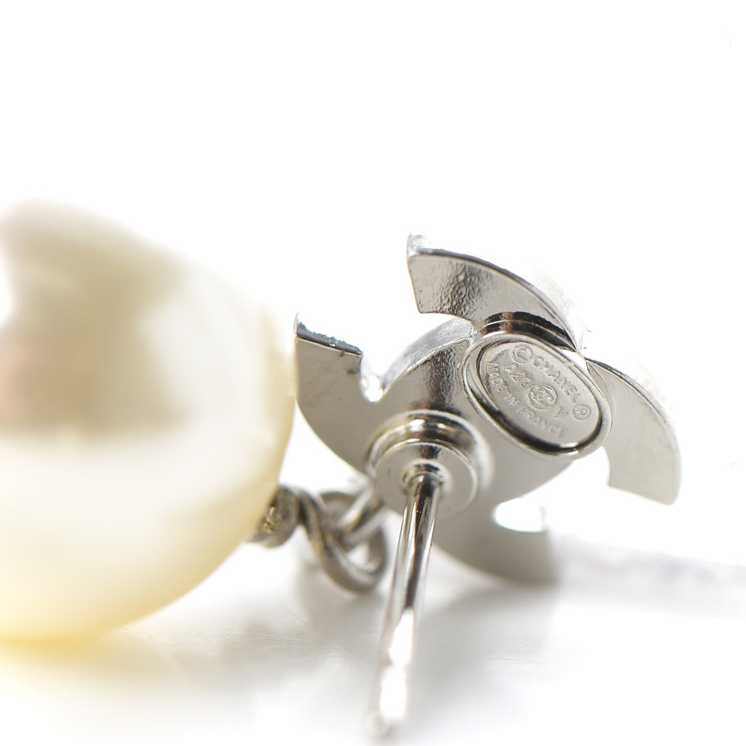 Chanel Crystal Pearl CC Drop Earrings Silver 4 of 5