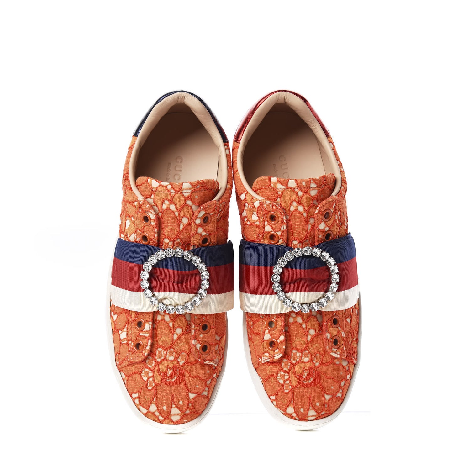 Lace Crystal Sylvie Web Flower Leaf Womens Ace Sneakers 35.5 Hot Orange Tan Beige
