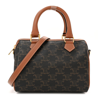 Celine Triomphe Canvas Calfskin Small Boston Bag Tan 1 of 9